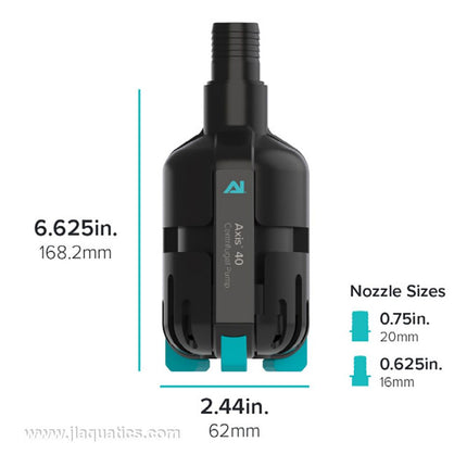 AI Axis 40 Centrifugal Water Pump specifications and nozzles included with this aquarium water pump