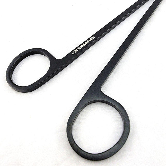 Dymax Stainless Steel Curved Scissors handle close-up