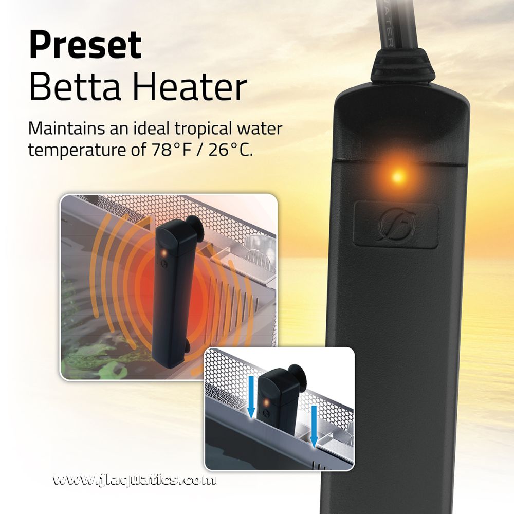 Fluval Betta Premium Aquarium Kit includes a preset heater that maintains ideal temperature of 78 degrees fahrenheit.