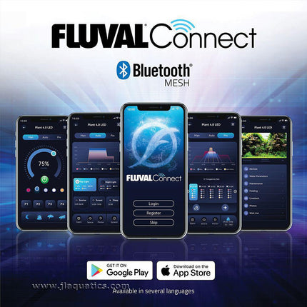 Fluval Plant 4.0 LED Aquarium Light functions with FluvalConnect app, using Wifi or Bluetooth.