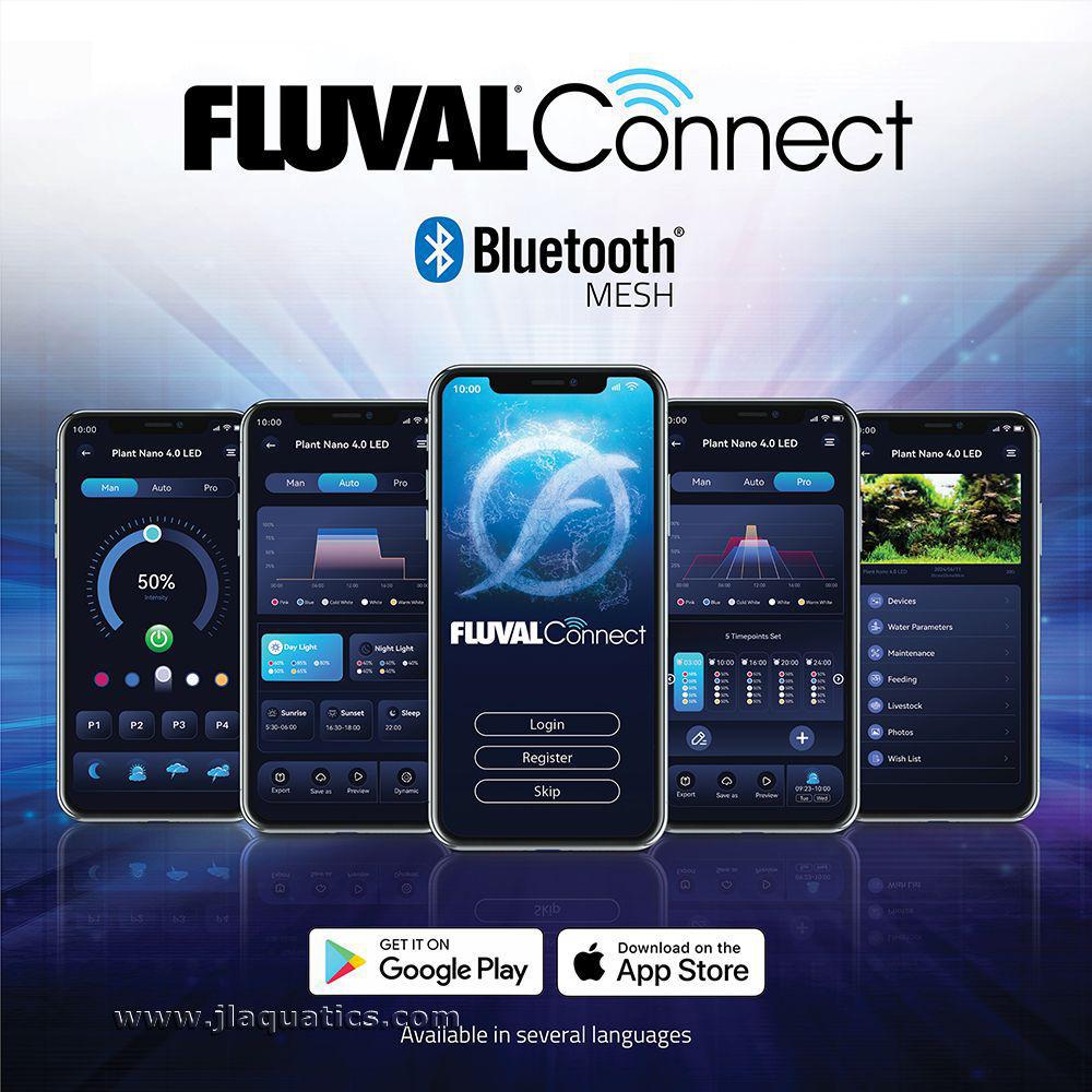 Fluval Plant 4.0 Nano LED Aquarium Light functions with FluvalConnect app, using Wifi or Bluetooth.