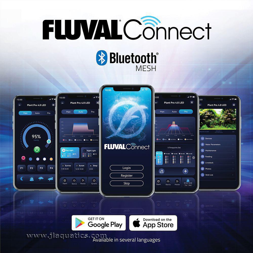 Fluval Plant Pro LED Aquarium Light functions with FluvalConnect app, using Wifi or Bluetooth.