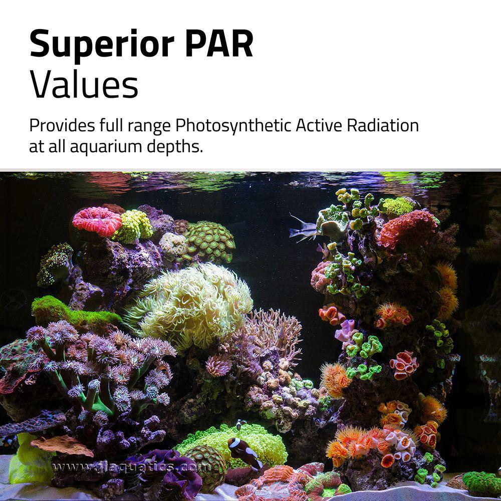 Fluval Reef 4.0 LED Aquarium Light provides full range Photosynthetic Active Radiation at all aquarium depths.