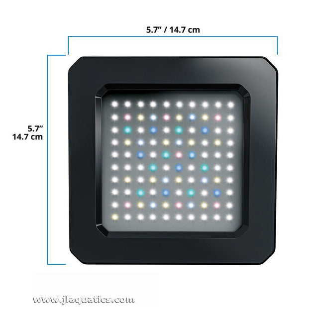 Close up of the Fluval Reef 4.0 Nano LED Aquarium Light including measurements.