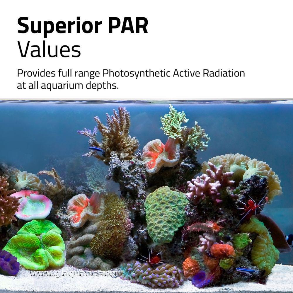 Fluval Reef 4.0 Nano LED Aquarium Light provides full range Photosynthetic Active Radiation at all aquarium depths.