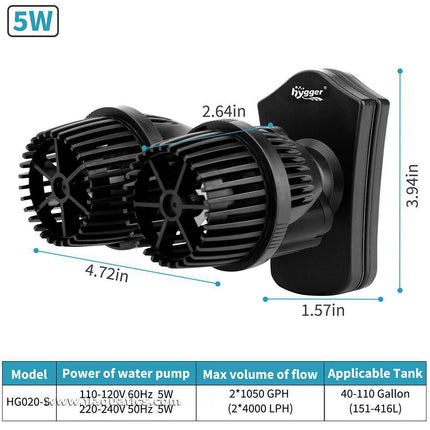 Hygger Double Aquarium Powerhead dimensions and specifications
