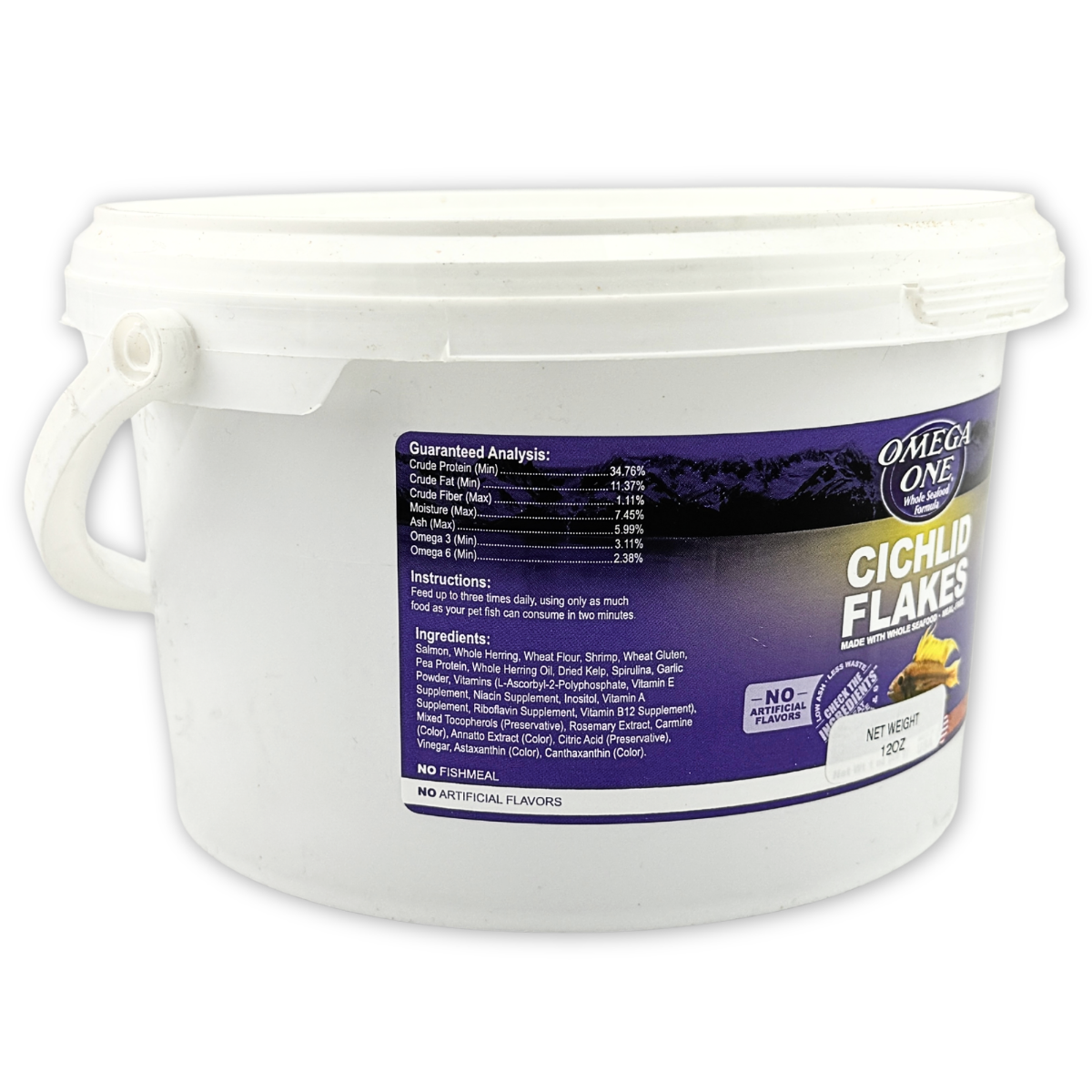Omega One Cichlid Flake Fish Food instructions and ingredients