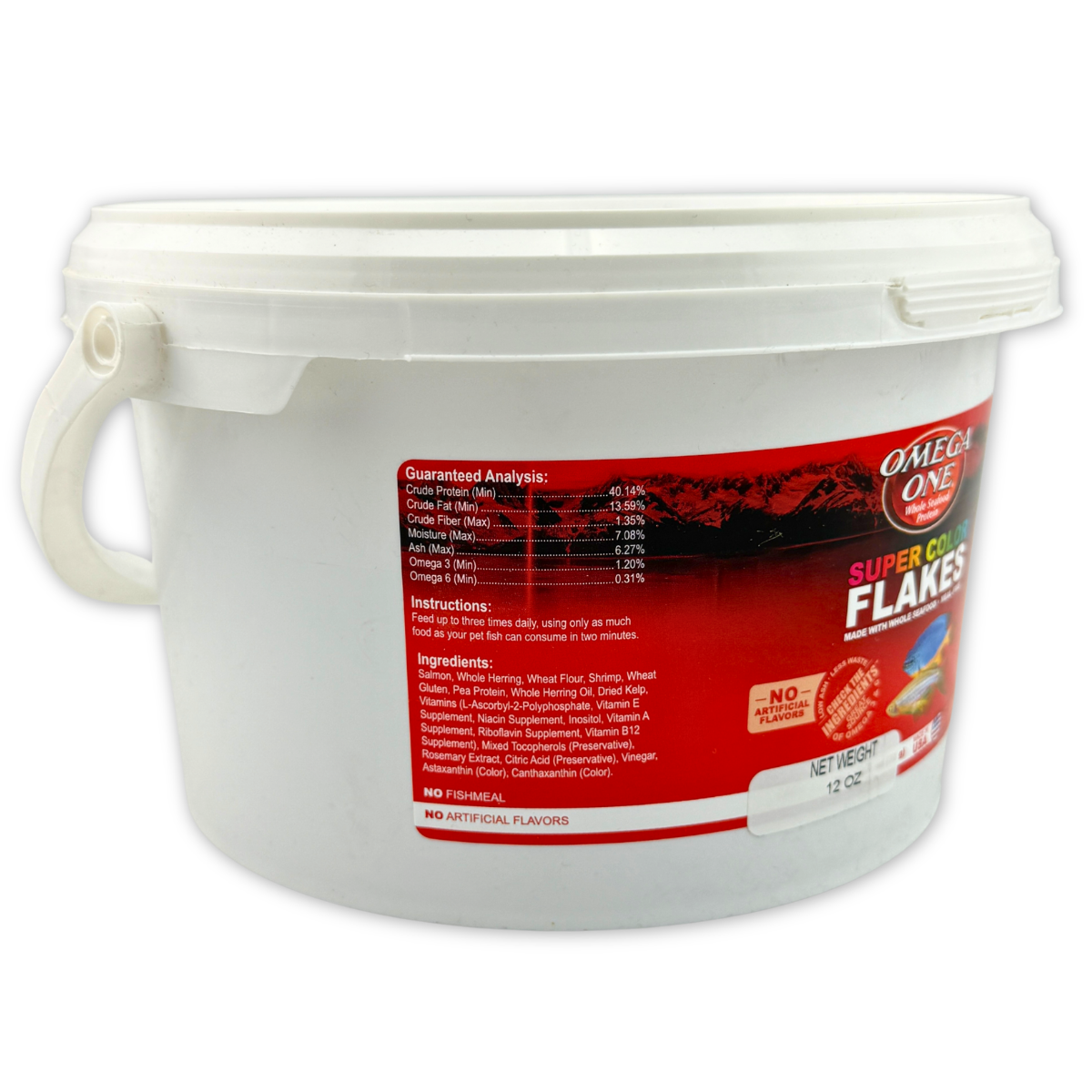 Omega One Super Color Flake Fish Food instructions and ingredients