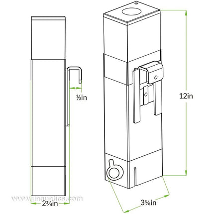 IceCap AIO-240 Protein Skimmer illustration showing dimensions of all sides of the skimmer