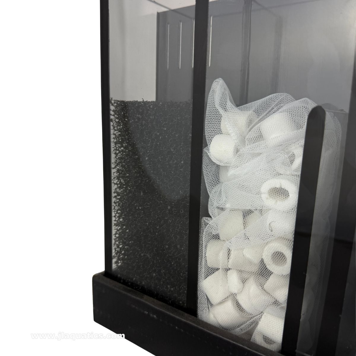 Aqua Japan AJ25 All In One Aquarium filtration compartment close up, bio media and foam