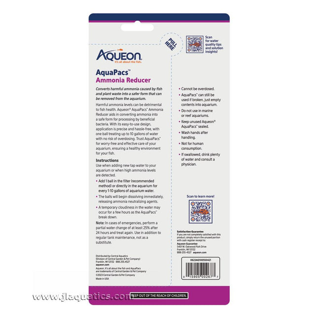 Aqueon AquaPacs Ammonia Reducer - 12 Pack features and instructions on using in your aquarium.