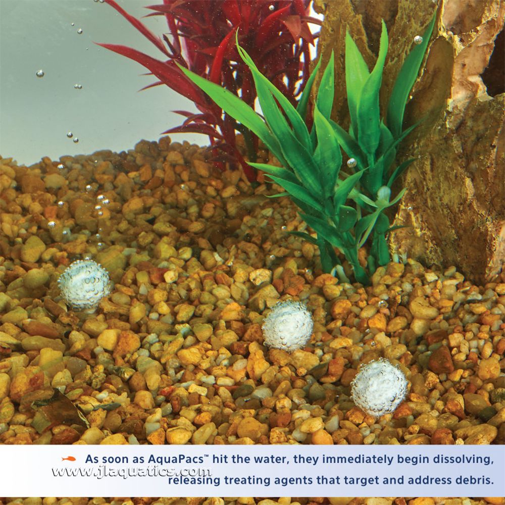 Aqueon AquaPacs Water Conditioner being dissolved in a freshwater aquarium