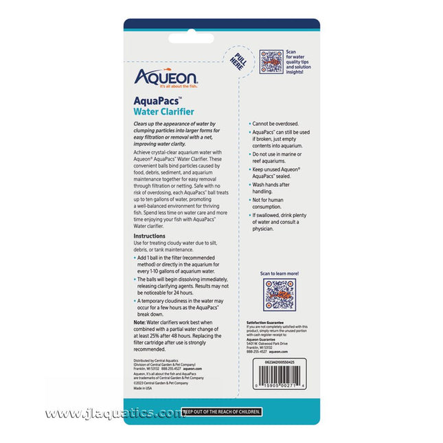 Aqueon AquaPacs Water Clarifier - 12 Pack instructions and features