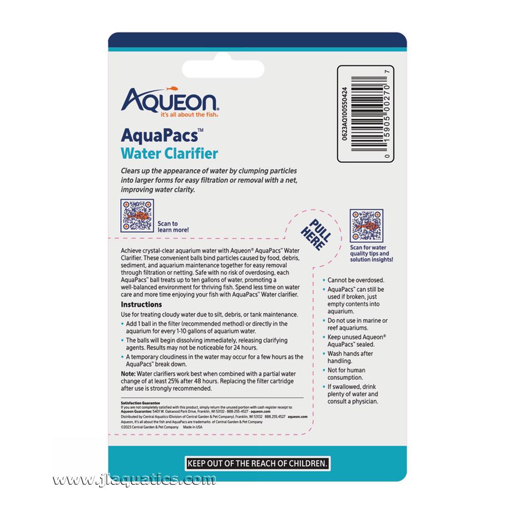 Aqueon AquaPacs Water Clarifier - 4 Pack features and instructions