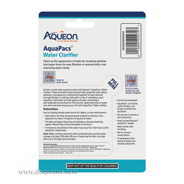 Aqueon AquaPacs Water Clarifier - 4 Pack features and instructions