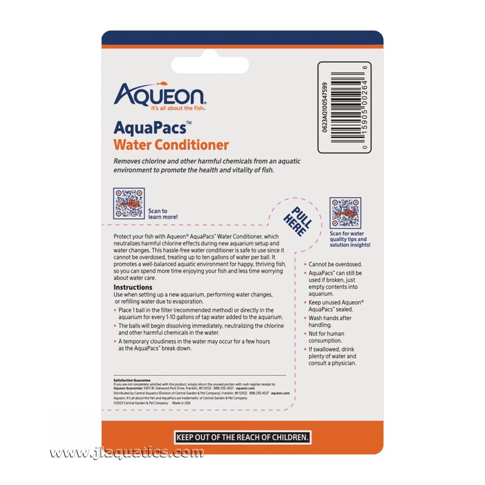 Aqueon AquaPacs Water Conditioner - 4 Pack features and instructions