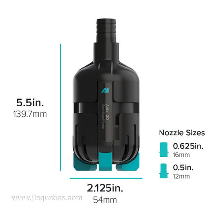 AI Axis 20 Centrifugal Water Pump dimensions and accessories for this aquarium pump