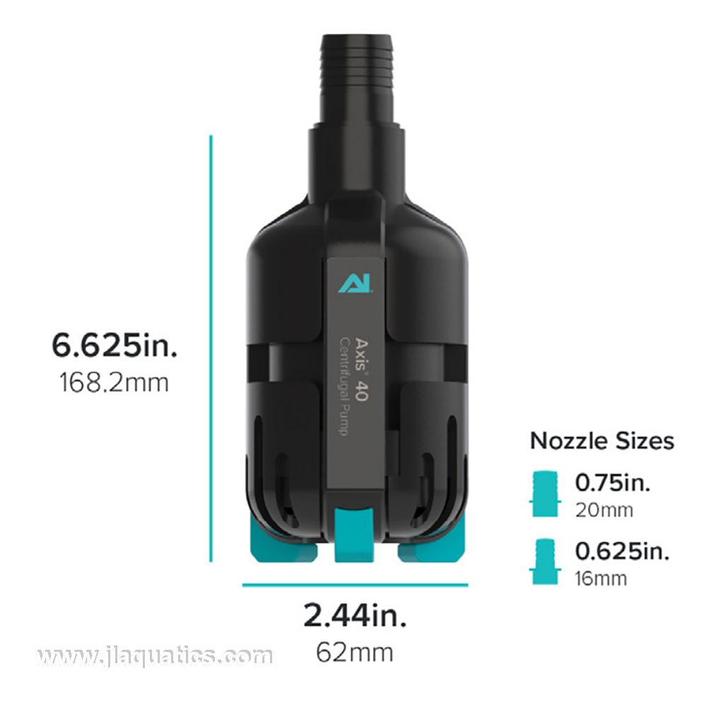 AI Axis 40 Centrifugal Water Pump specifications and nozzles included with this aquarium water pump