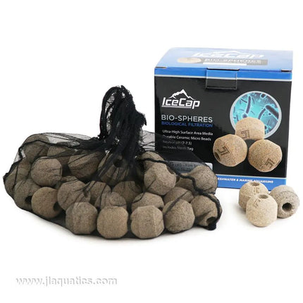 IceCap Bio-Spheres Media  full shot of media included with retail packaging for aquarium filtration.