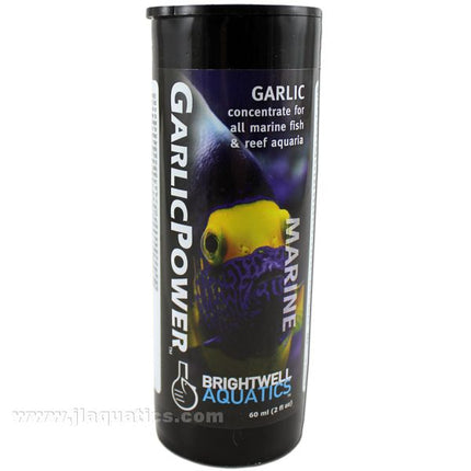 Brightwell Aquatics Garlic Power close-up of packaging aquarium fish food additive comes in