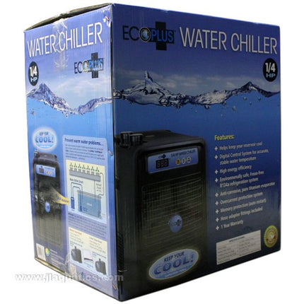 EcoPlus 1/4 HP Aquarium Chiller in retail packaging ready for purchase or shipping!