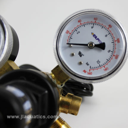 Dual Gauge CO2 Regulator & Solenoid/Needle Valve out valve close-up