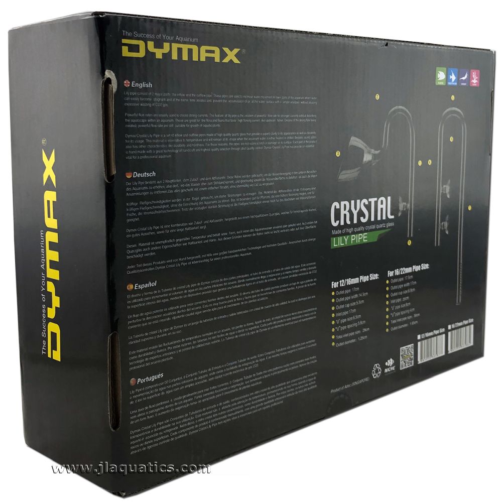 Back of the box of the Dymax Crystal Lily Pipe Set