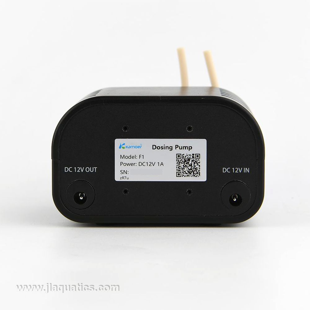 Kamoer F1 Dosing Pump back view showing power in/out ports