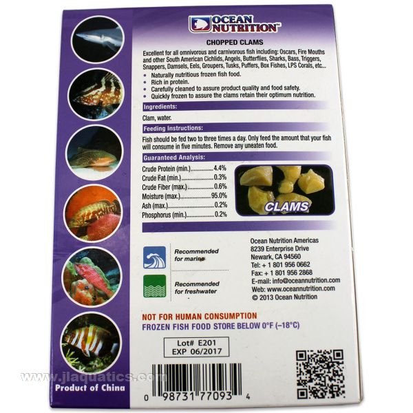 Ocean Nutrition Frozen Clam Cubes features and ingredients