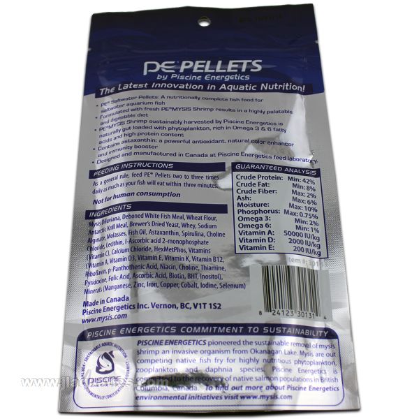 Piscine Mysis Pellets 2mm instructions and nutritional information