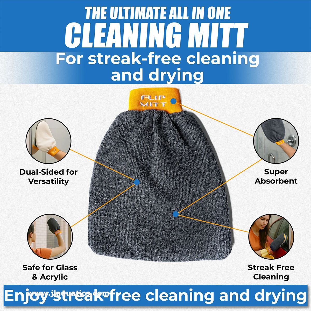 Flipper 2-in-1 Microfiber Cleaning Mitt features and benefits, streak free cleaning
