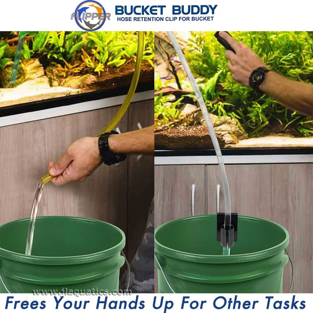 Flipper Bucket Buddy being used to change the water in an aquarium mess free!