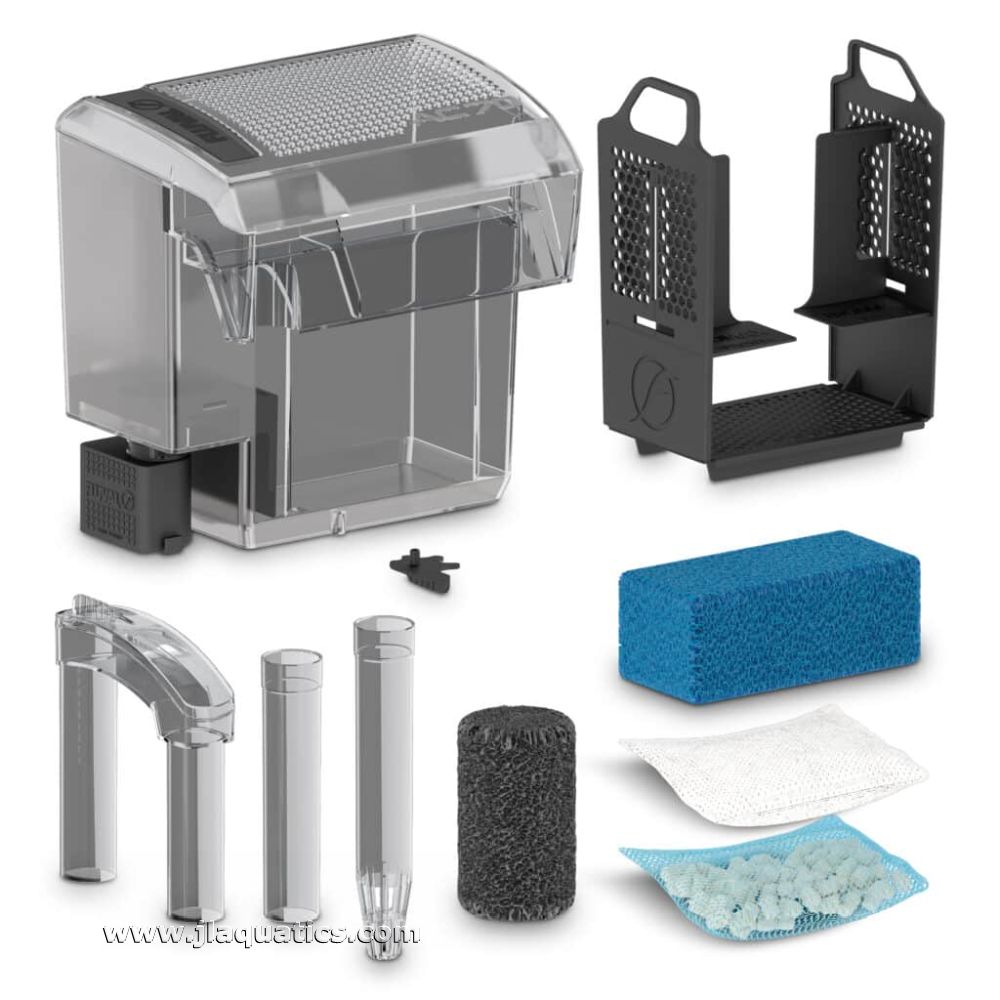 Fluval AquaClear 70 Power Filter disassembled and showing what is included with this aquarium water filter.
