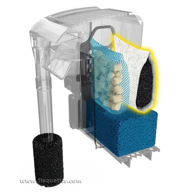 Where the Fluval AquaClear AC50 Carbon Insert fits inside your aquarium water filter
