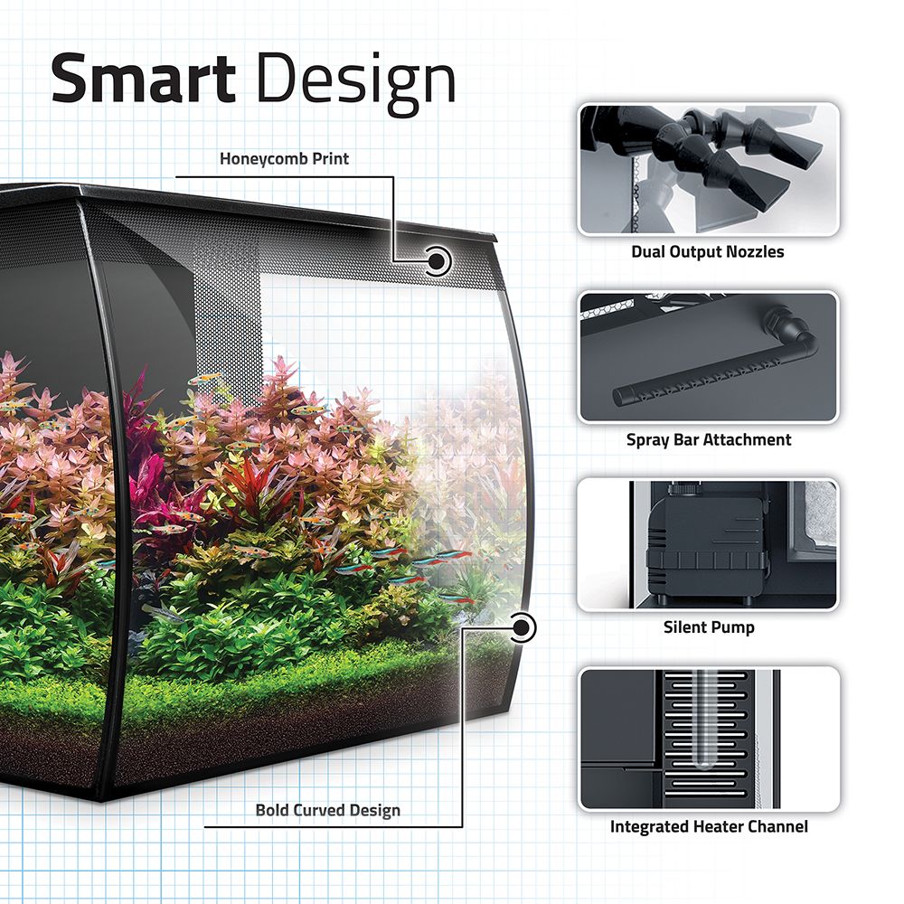 The Fluval Flex 2.0 Aquarium Kit comes with smart design features