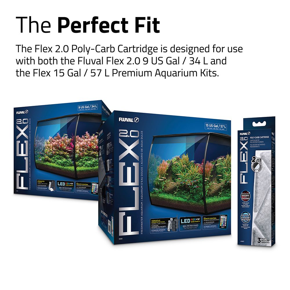 Fluval Flex 2.0 Poly Carbon Cartridge - 3 pack fits both Fluval Flex 2.0 9 Gallon / 34 Litre and Fluval Flex 15 Gallon / 57 Litre aquarium kits