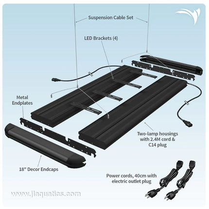 36 Inch Aquatic Life T5/LED G3 Hybrid Fixture breakaway view of all parts