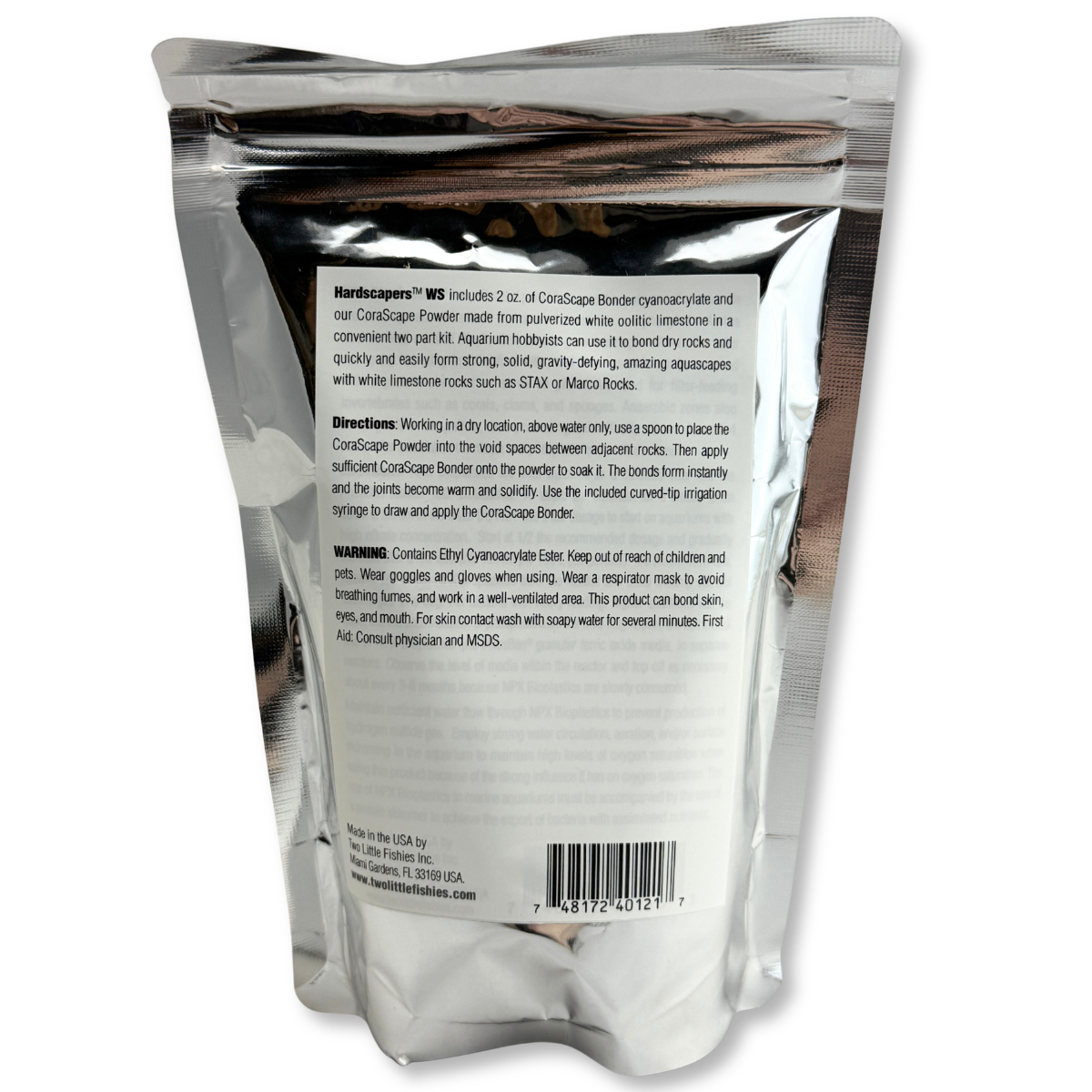 Two Little Fishies Hardscapers Coralline Stone Bonding Kit features, directions, and safety warnings