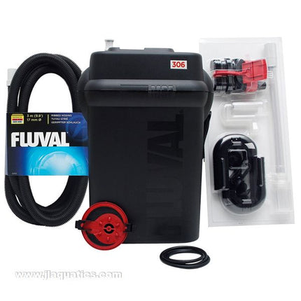 Hagen Fluval 307 Canister Filter showing all content included in the aquarium filter.