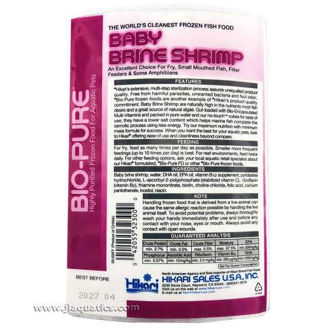 Ingredients list for Hikari Frozen Baby Brine Shrimp Cubes