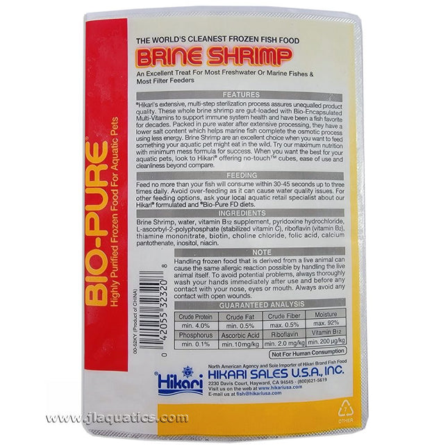 Ingredients list for Hikari Frozen Brine Shrimp Cube 