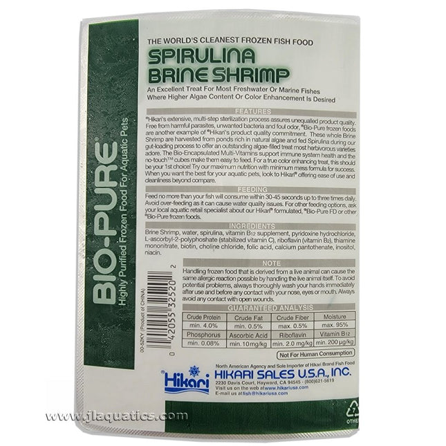 Ingredients list for Hikari Frozen Spirulina Brine Shrimp 