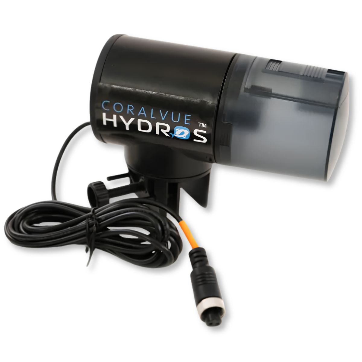 Hydros Automatic Fish Feeder alternate angle showing connection cord and port