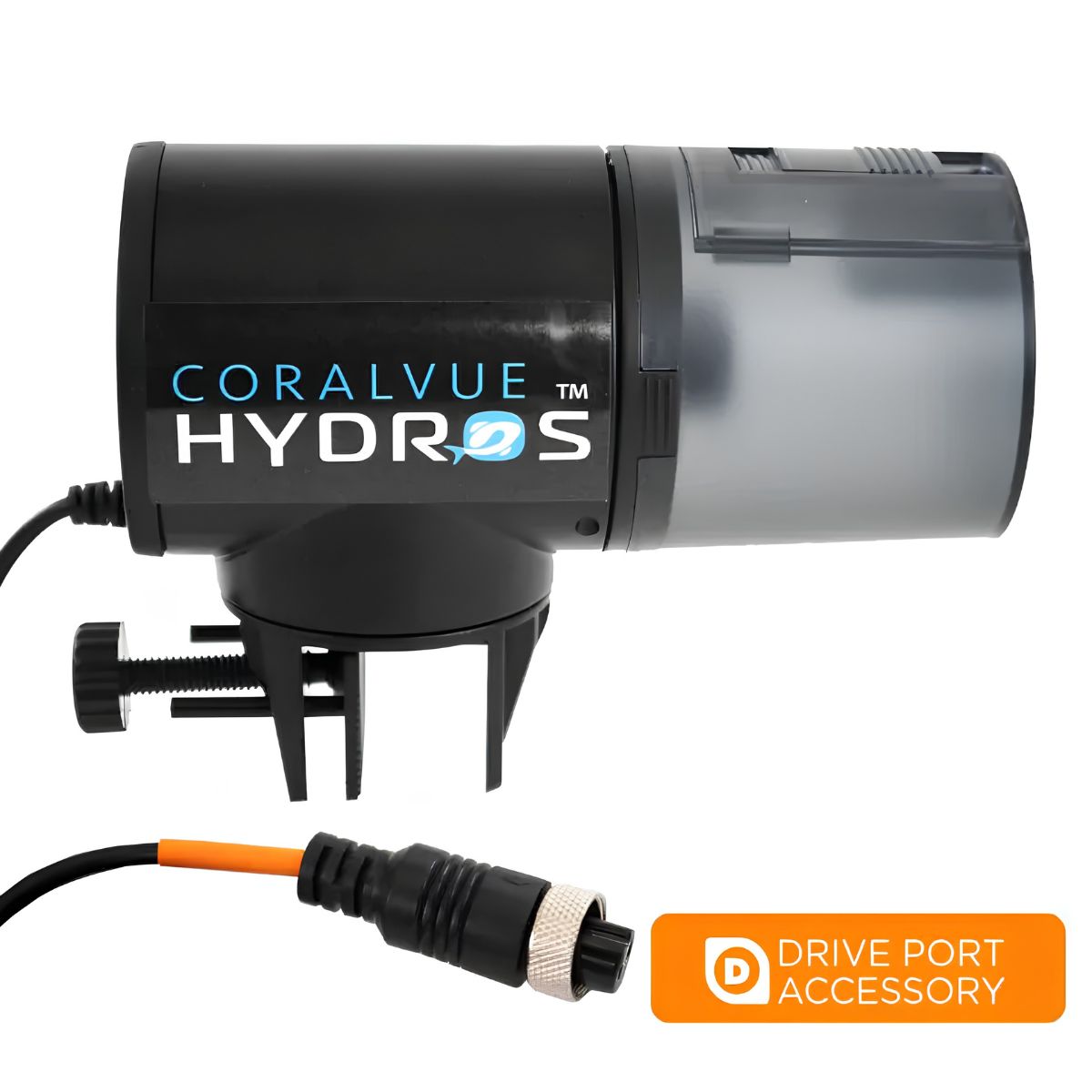 Hydros Automatic Fish Feeder requires HYDROS Control with an available Drive Port and a compatible mobile device are required to operate this fish feeder