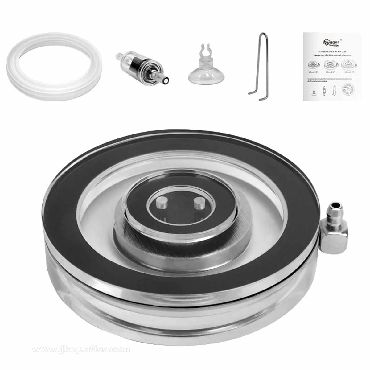 Hygger Invisible Aquarium Air Stone parts included: air stone, tubing, valve, suction cup and user manual