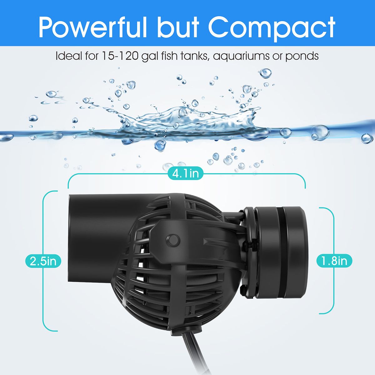 Hygger Mini Powerhead dimensions of this aquarium wavemaker pump.