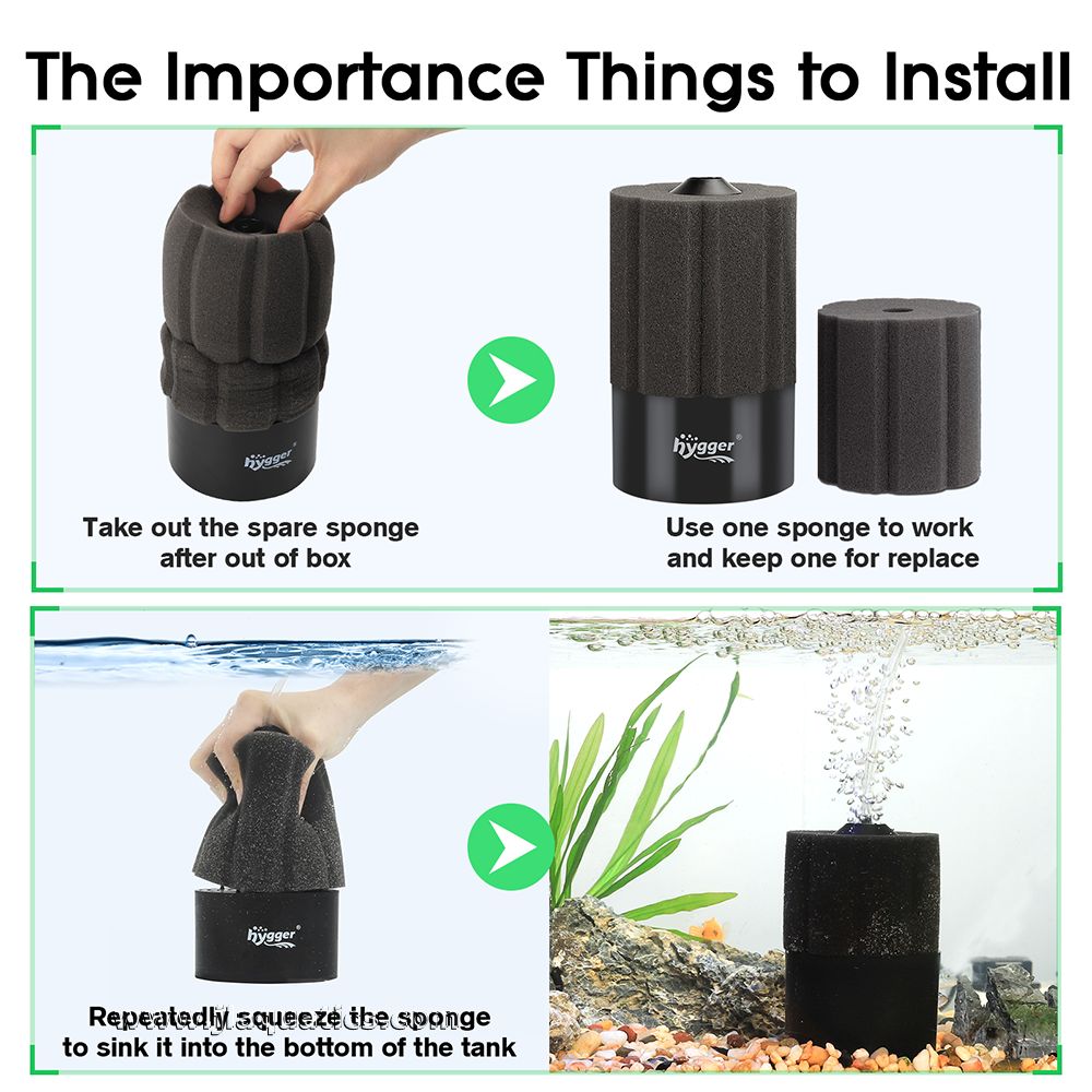 Getting your Hygger 2-in-1 Sponge Filter ready for installation and installing it in a home aquarium.