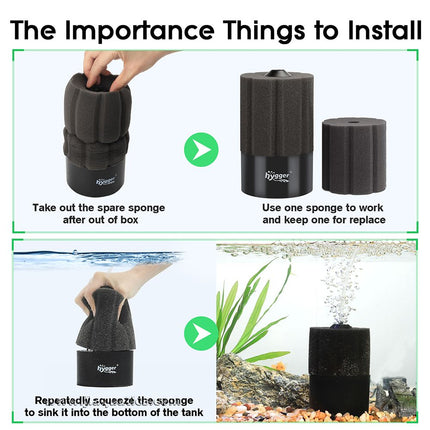 Getting your Hygger 2-in-1 Sponge Filter ready for installation and installing it in a home aquarium.
