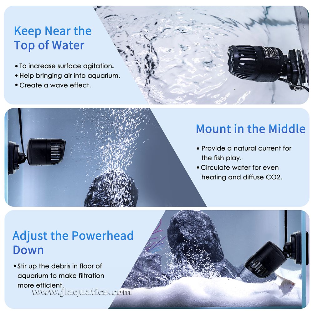 The Hygger 360 Mini Aquarium Powerhead offers several different mounting options for a wide array of possibilities.
