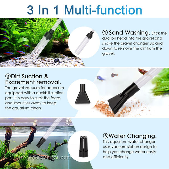 Hygger 3-in-1 Aquarium Gravel Cleaner different functions to make aquarium maintenance easier.